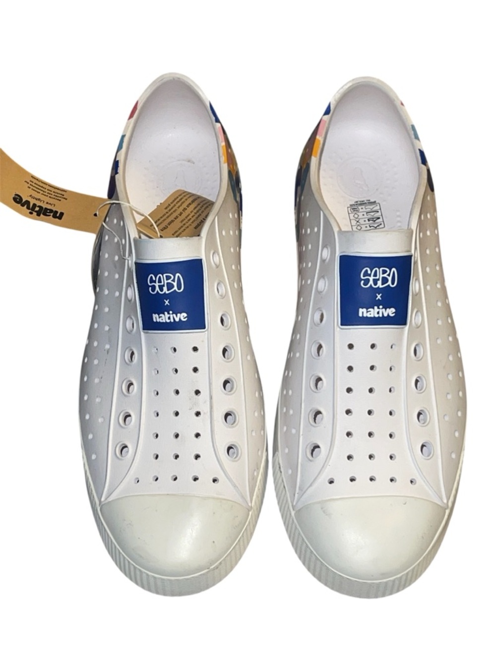 Men's Slip-On Sneakers in White with Multicolor Trim
